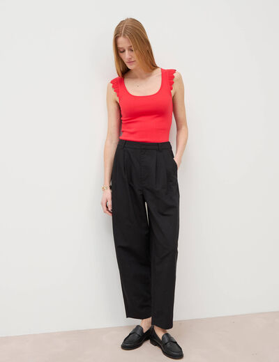 Pantalon barrel coupe loose taille haute noir femme