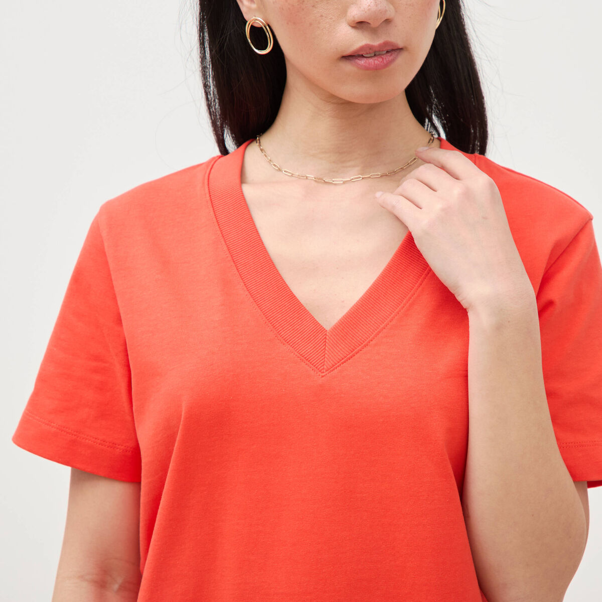 T-shirt manches courtes orange fonc&eacute; femme