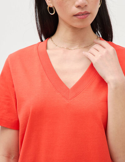 T-shirt manches courtes orange fonc&eacute; femme