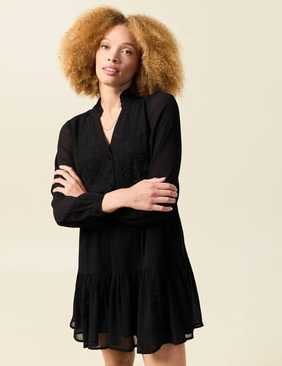 Robe manches longues doubl&eacute;e noir femme