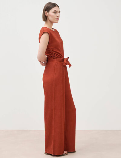 Pantalon loose avec ceinture marron cognac femme