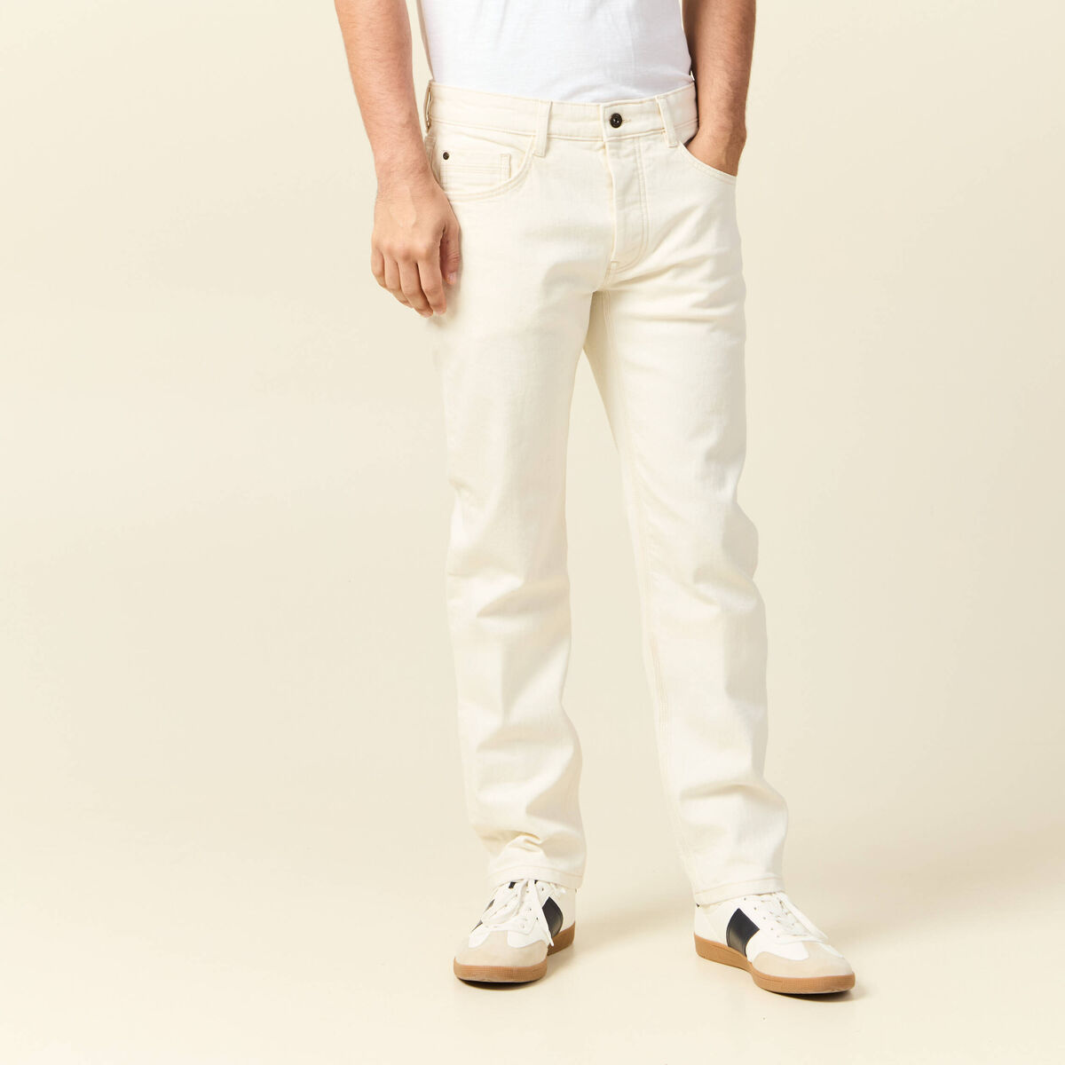 Jeans straight 5 poches ecru homme