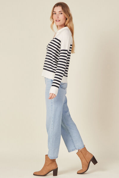 Pull col polo éco-responsable ecru femme