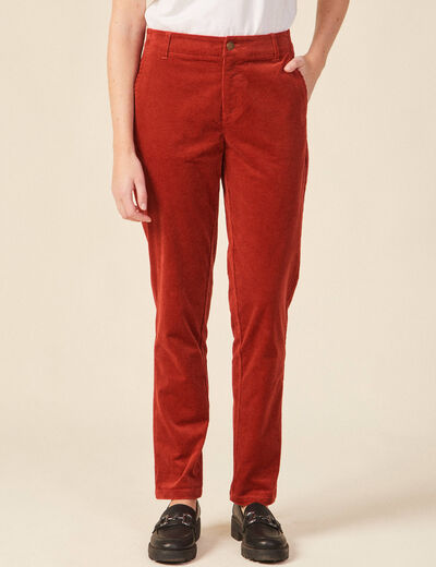 Pantalon chino velours côtelé rouge foncé femme