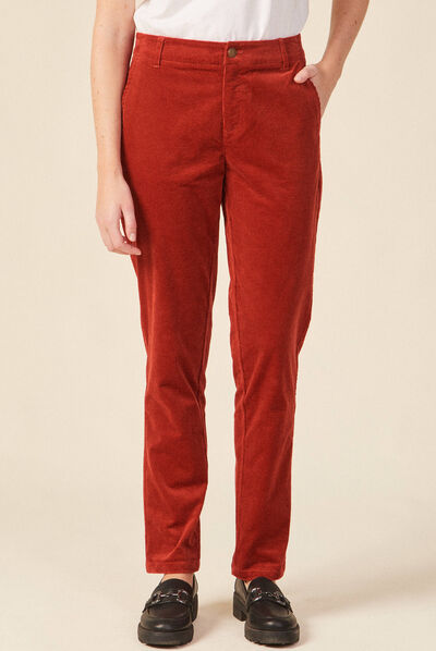 Pantalon chino velours côtelé rouge foncé femme
