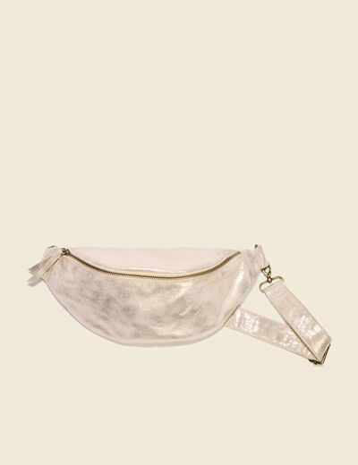 Sac banane métallisé beige femme