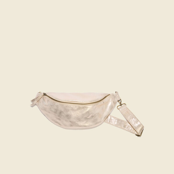 Sac banane métallisé beige femme