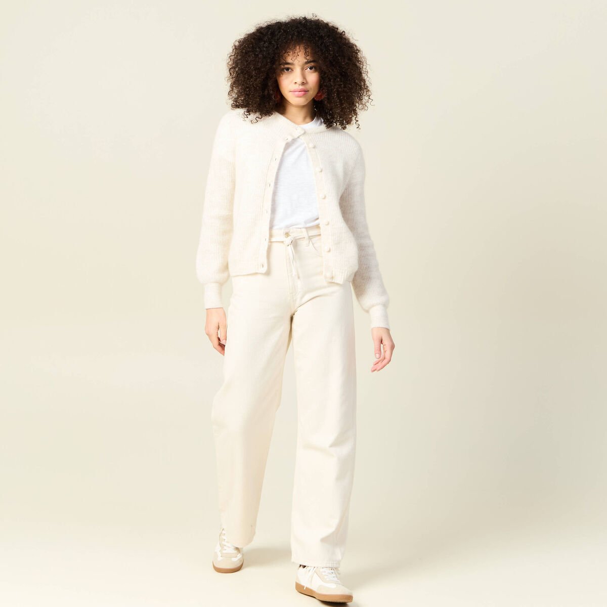 Jeans baggy ceinturé denim blanc femme
