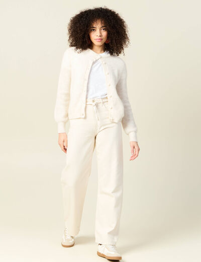 Jeans baggy ceinturé denim blanc femme