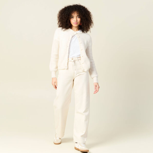 Jeans baggy ceinturé denim blanc femme