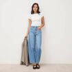 Jeans barrel taille haute broderie denim used femme