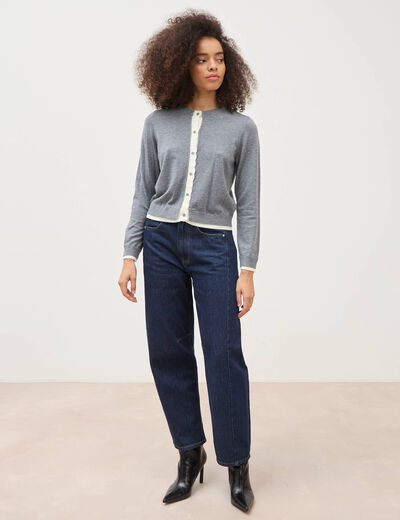 Gilet droit manches longues col rond gris femme