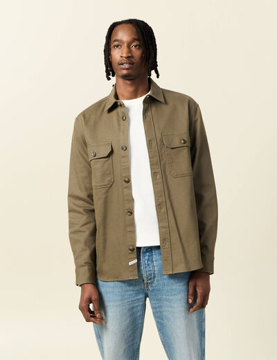 Surchemise manches longues vert kaki homme