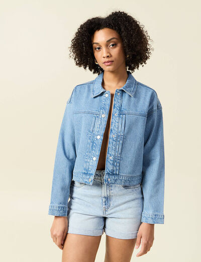Blouson boutonné en jean denim used femme
