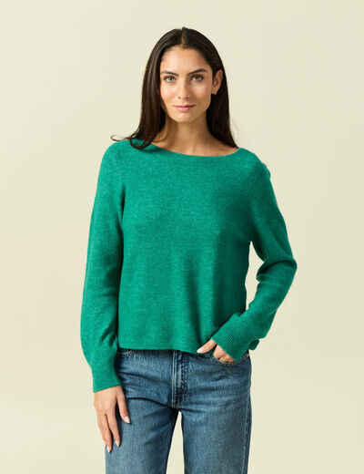 Pull col bateau manches longues vert femme