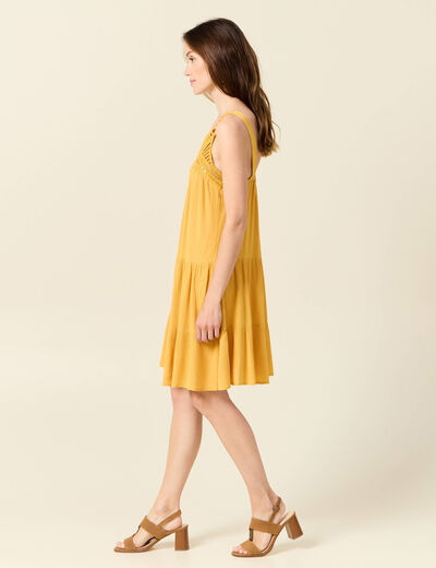 Robe évasée poitrine crochet jaune femme
