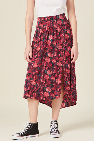 Jupe longue évasée fendue noir femme