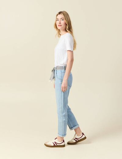 Jeans boyfriend ceinturé denim bleach femme