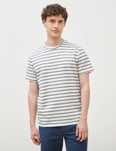 T-shirt ray&eacute; col rond manches courtes bleu marine homme