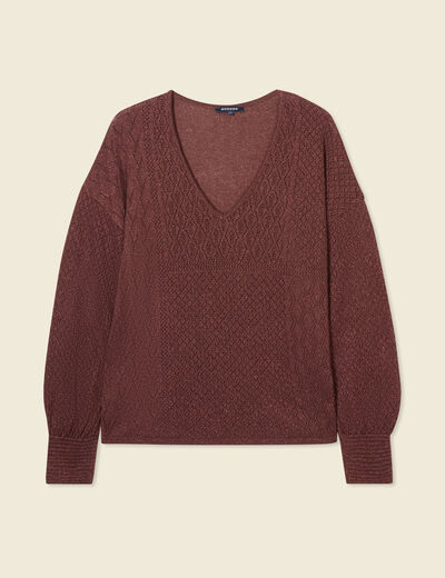 Pull manches longues ajouré bordeaux femme