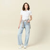 Jeans large taille haute denim bleach femme