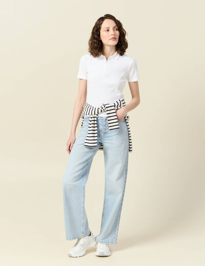Jeans large taille haute denim bleach femme