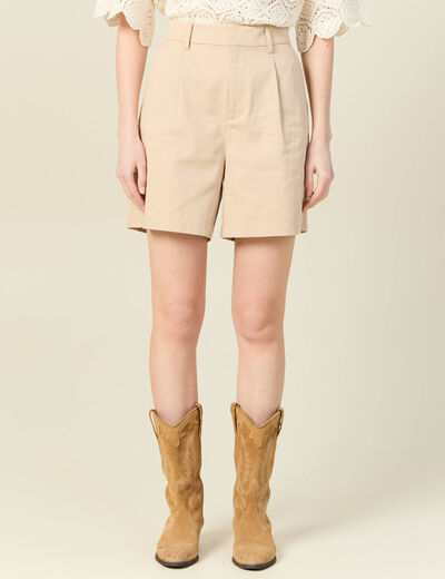 Bermuda droit taille haute beige femme