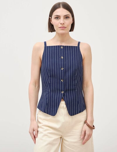 D&eacute;bardeur cintr&eacute; col carr&eacute; &agrave; bretelles bleu femme