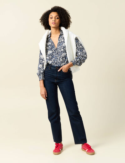 Chemise manches longues fluide bleu marine femme