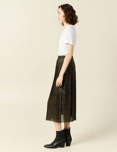 Jupe longue évasée plissée vert kaki femme