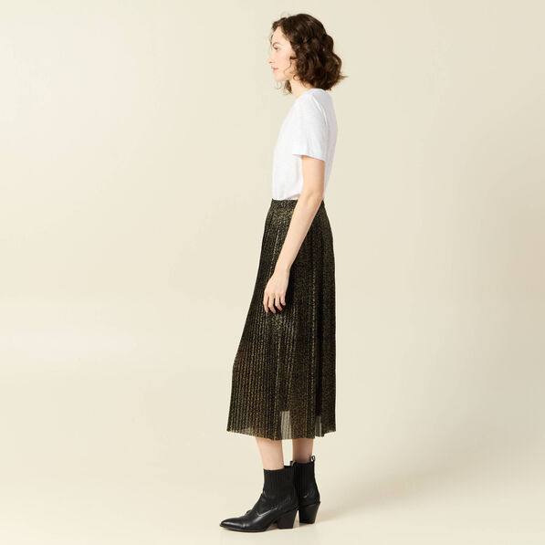 Jupe longue évasée plissée vert kaki femme