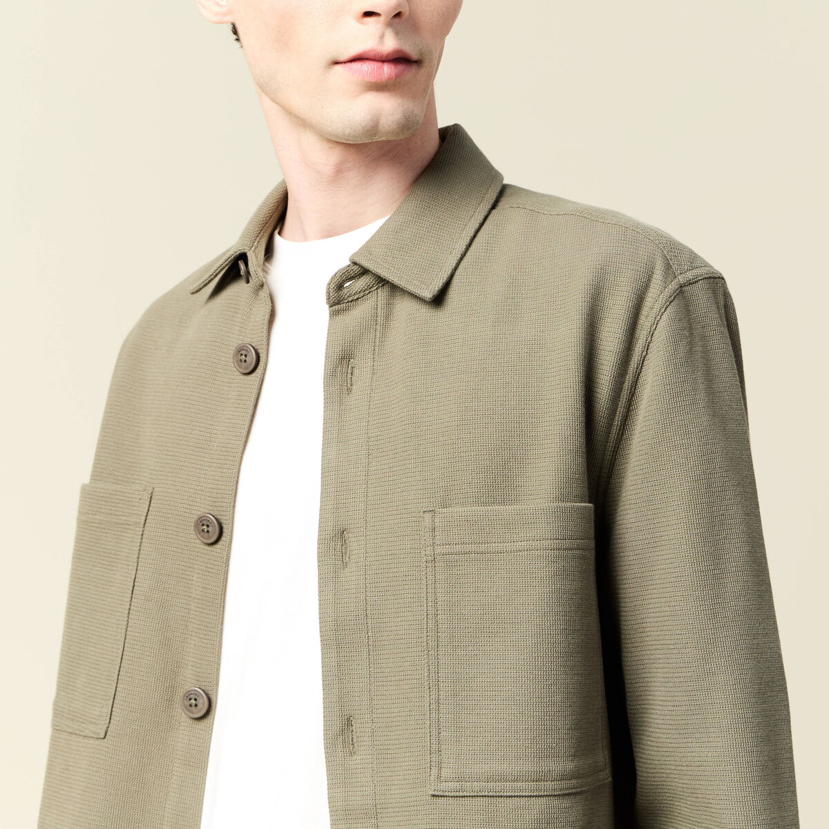 Surchemise manches longues vert kaki homme