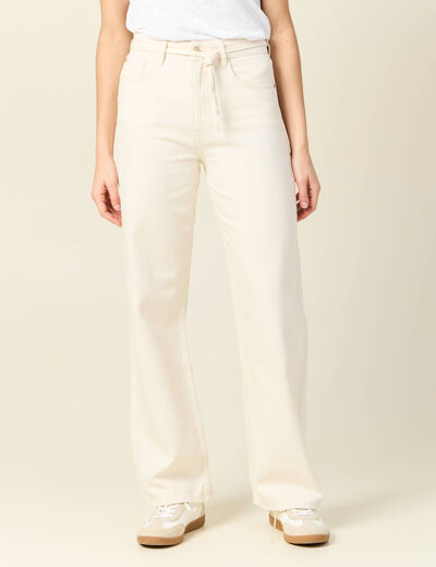 Jeans baggy ceinturé denim blanc femme