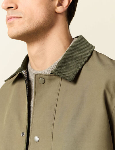 Veste déperlante boutonnée vert kaki homme