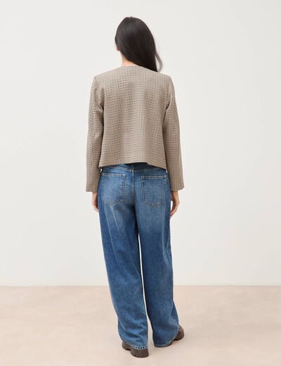 Veste &agrave; carreaux manches longues marron femme