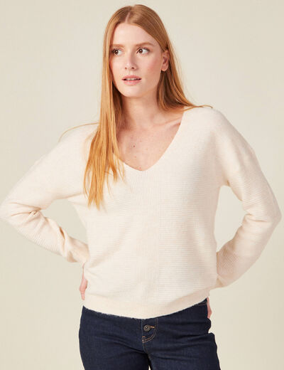 Pull manches longues ecru femme