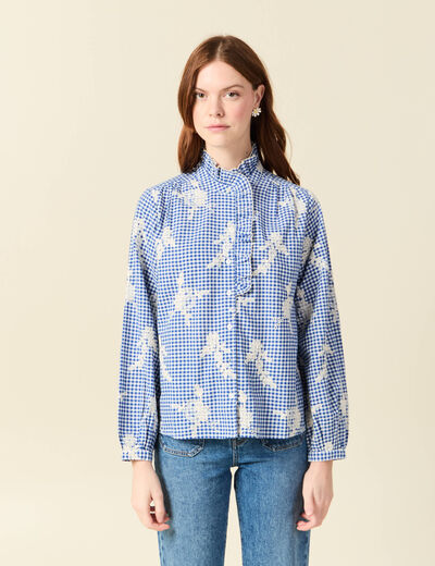 Chemise vichy manches longues en coton bleu marine femme