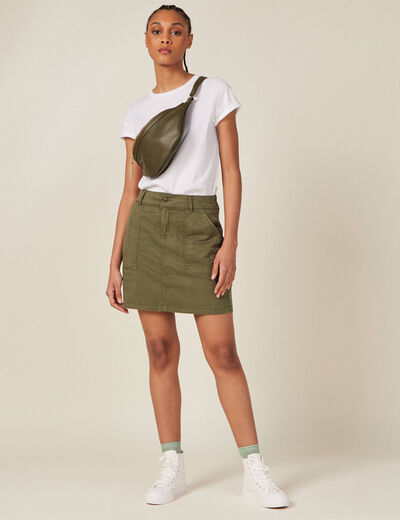 Jupe droite avec poches vert kaki femme