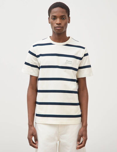 T-shirt col rond manches au coude ecru homme