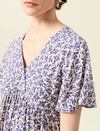 Robe évasée manches courtes blanc femme