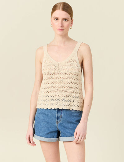 Débardeur tricot ajouré creme femme