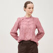 Blouse cintr&eacute;e dentelle manches longues vieux rose femme