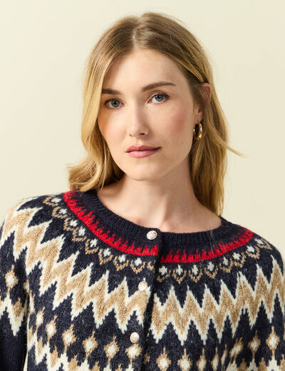 Gilet manches longues col rond bleu marine femme