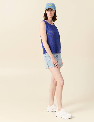 Débardeur sans manches ajouré bleu violet femme