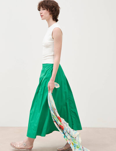 Jupe longue &eacute;vas&eacute;e en coton ray&eacute; vert femme