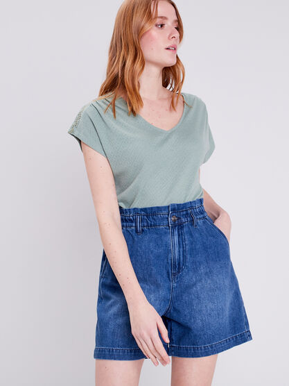 Short slouchy eco responsable denim stone femme