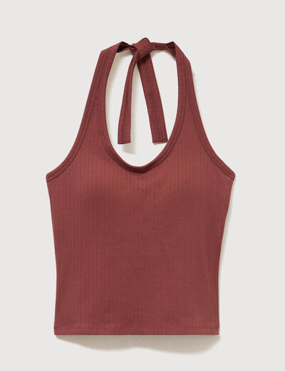 D&eacute;bardeur cropped d&eacute;collet&eacute; doubl&eacute; marron cognac femme