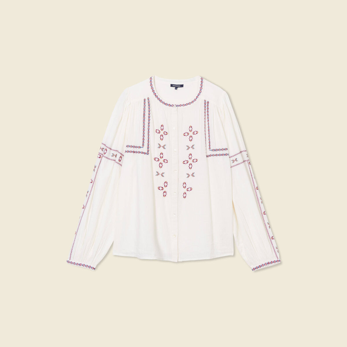 Chemise manches longues brodée creme femme