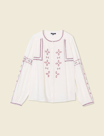 Chemise manches longues brodée creme femme