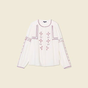 chemise manches longues brodee creme femme Chemise manches longues brodée creme femme